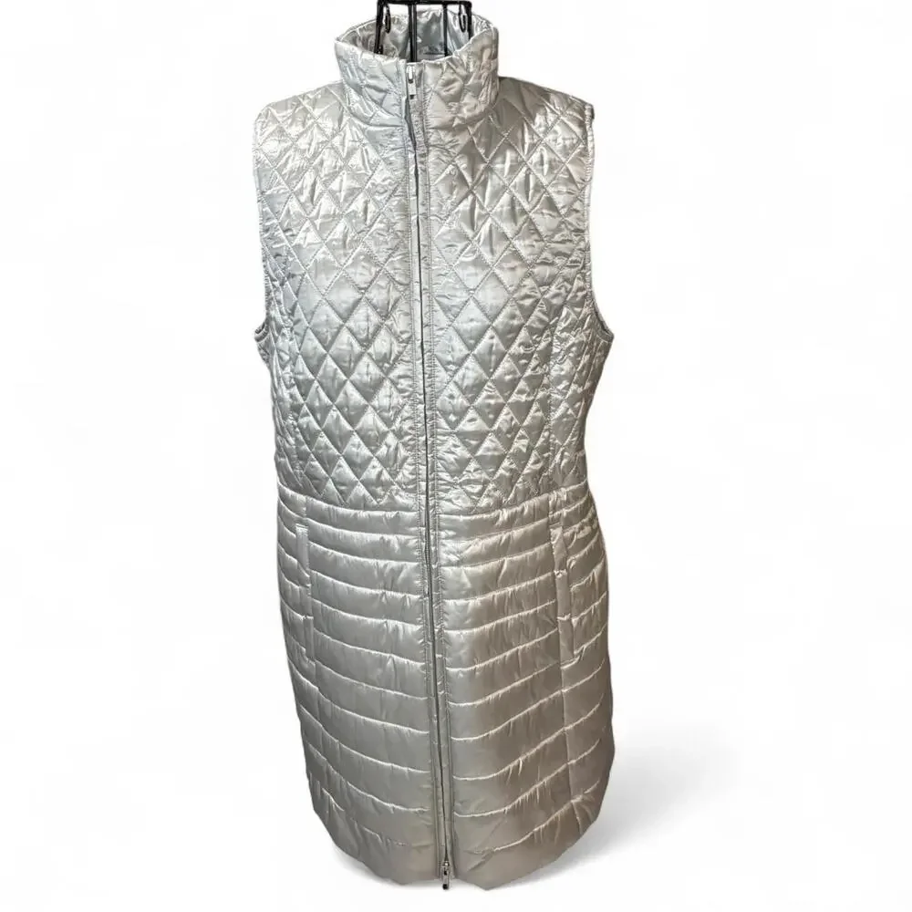Talbots Metallic Silver Quilted Vest Zip - Layering Piece Size M